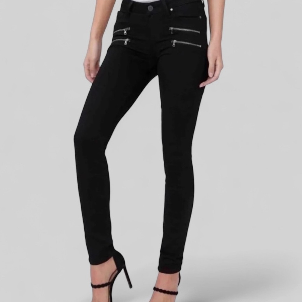 Paige Jeans “Edgemont", Black, Front Double Zippers, Mid Rise Size 28